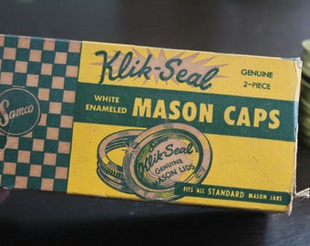 Samco Klik-Seal White Enameled Mason Jar Caps & Rings 12 in original box circa 1950s Samuel Mallinger Co - fits standard jars
