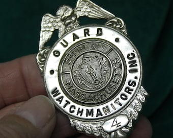 Insigne de garde RARE Watchmanitors, Inc circa 1960 s Labor Relations Board of Commonwealth du Massachusetts