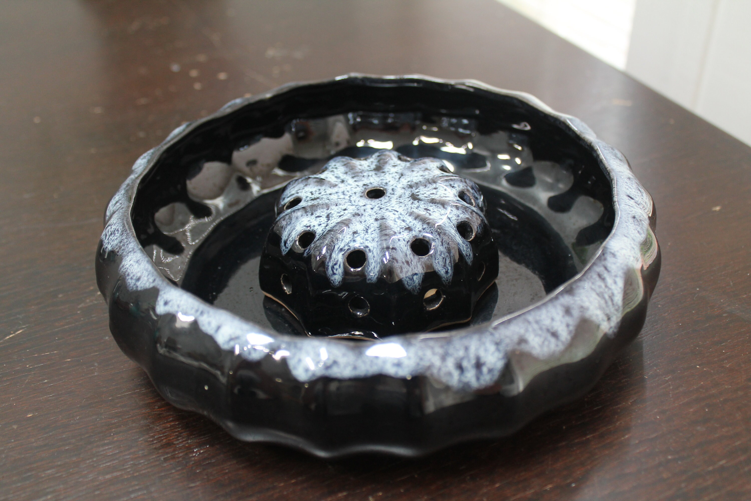 Anna Van Briggle Bowl & Flower Frog 2-pc Art Pottery Circa 1950s