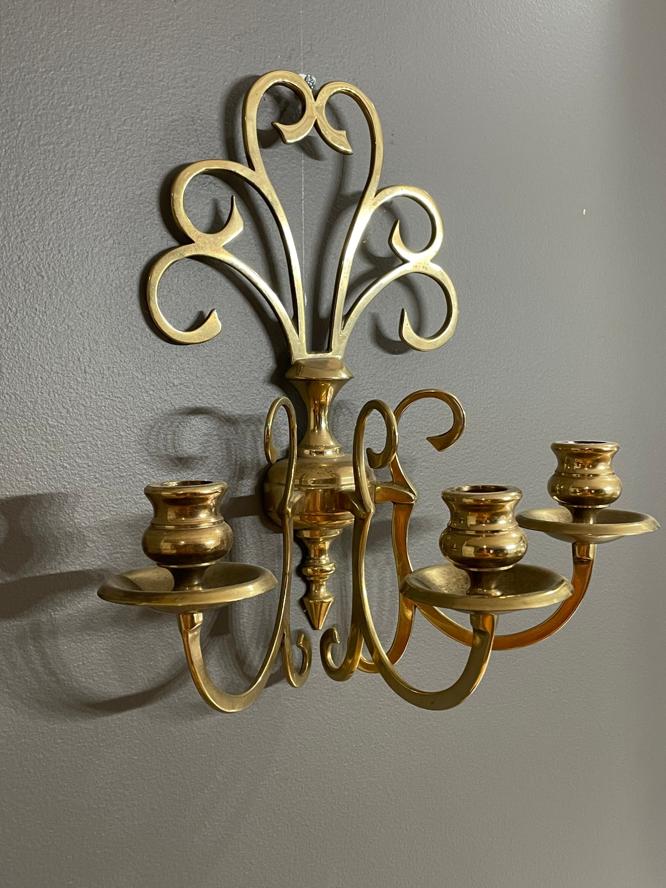 Ethan Allen Solid Brass Candle Sconce Pair Triple Arm 48864 Etsy