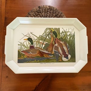 Vassoio Waverly "Mallard Duck" in melamina, disegnato da John J Audubon, lungo 50 cm, ideale per servire o come elemento decorativo, circa anni '60/'70.