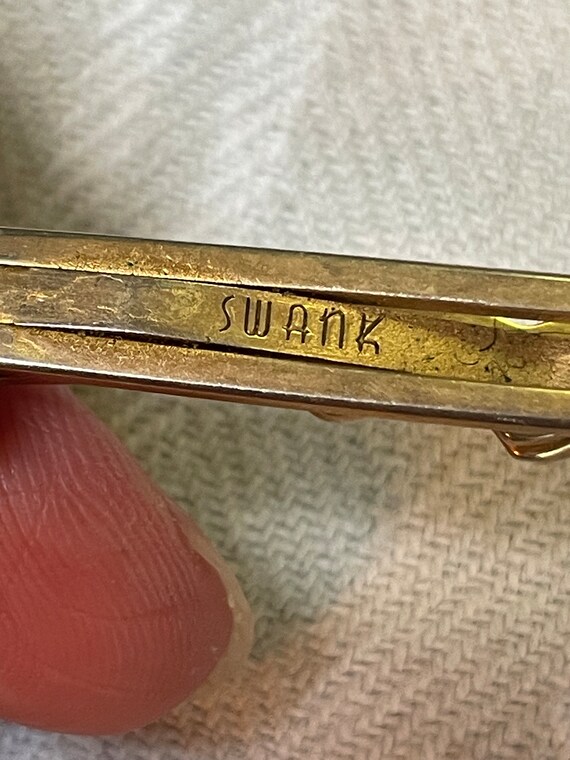Pince à Cravate Vintage SWANK Années 1950 - Or Plaqué, Avec Bande Cuir Marron - Occasion