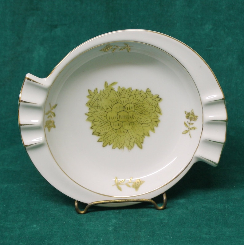 Cigarette Céramique Chrysanthème Porcelaine Plateau Cendrier Japon Milieu Siècle Fumeur Or Vintage Frêne Marqué Au Tobacciana Du Lj srhCdxtQ