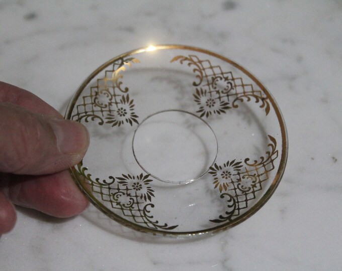 Glass Bobeche Clear W/ Allover Gold Design One Single Candle Drip