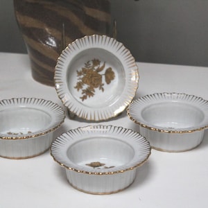 Minton "Gold Rose" Ramekins four 4 individual serving dessert cups custards casserole dishes