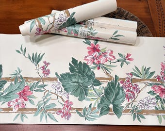 2 rollos más borde con estampado floral rosa WE 4337-B York Wallcoverings, decoración de pared vintage de los años 90, 25 cm de ancho, estilo tela de corteza