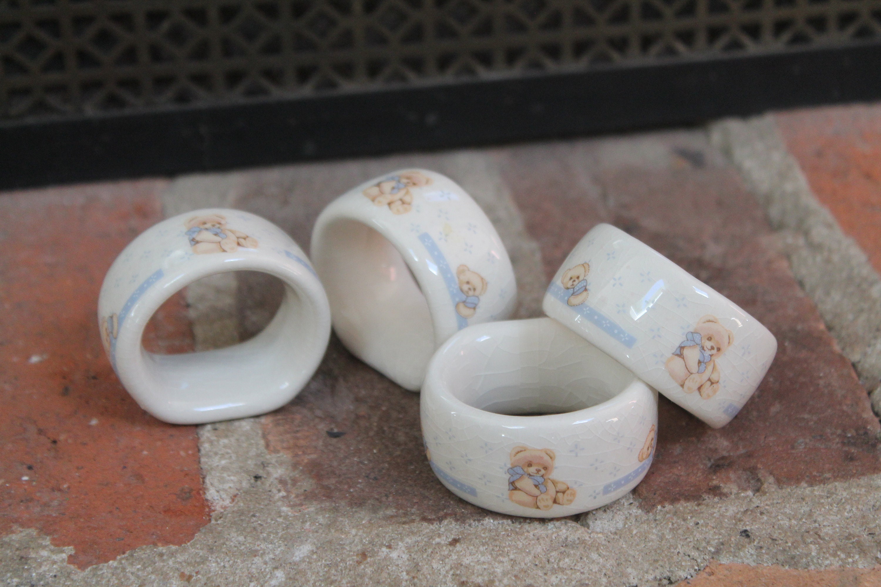 Country Bear by Tienshan Napkin Rings perfect for childs or teddy bear tea party porcelain ceramic table dcor baby shower