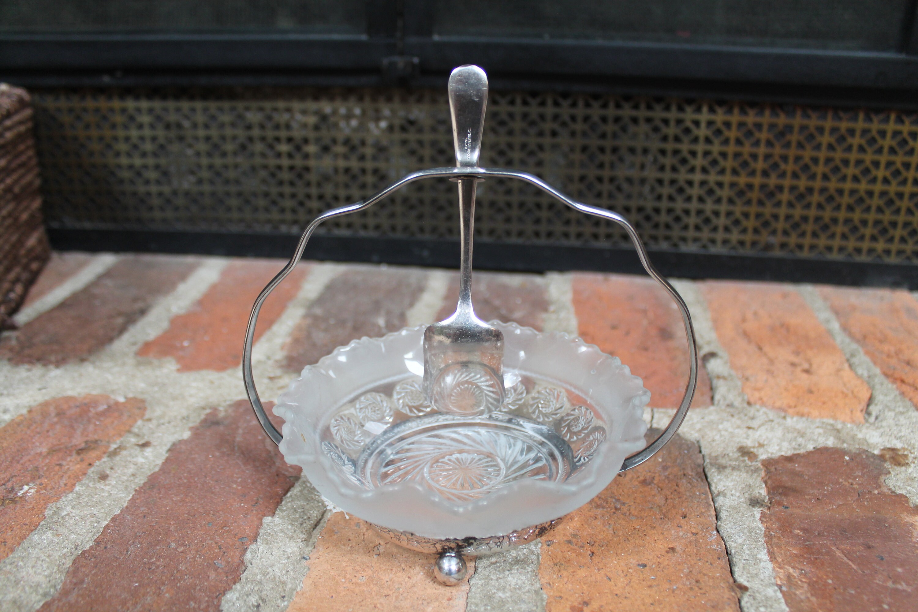 Relish Dish with Handle & Spoon early pressed glass and EPNS Etsy