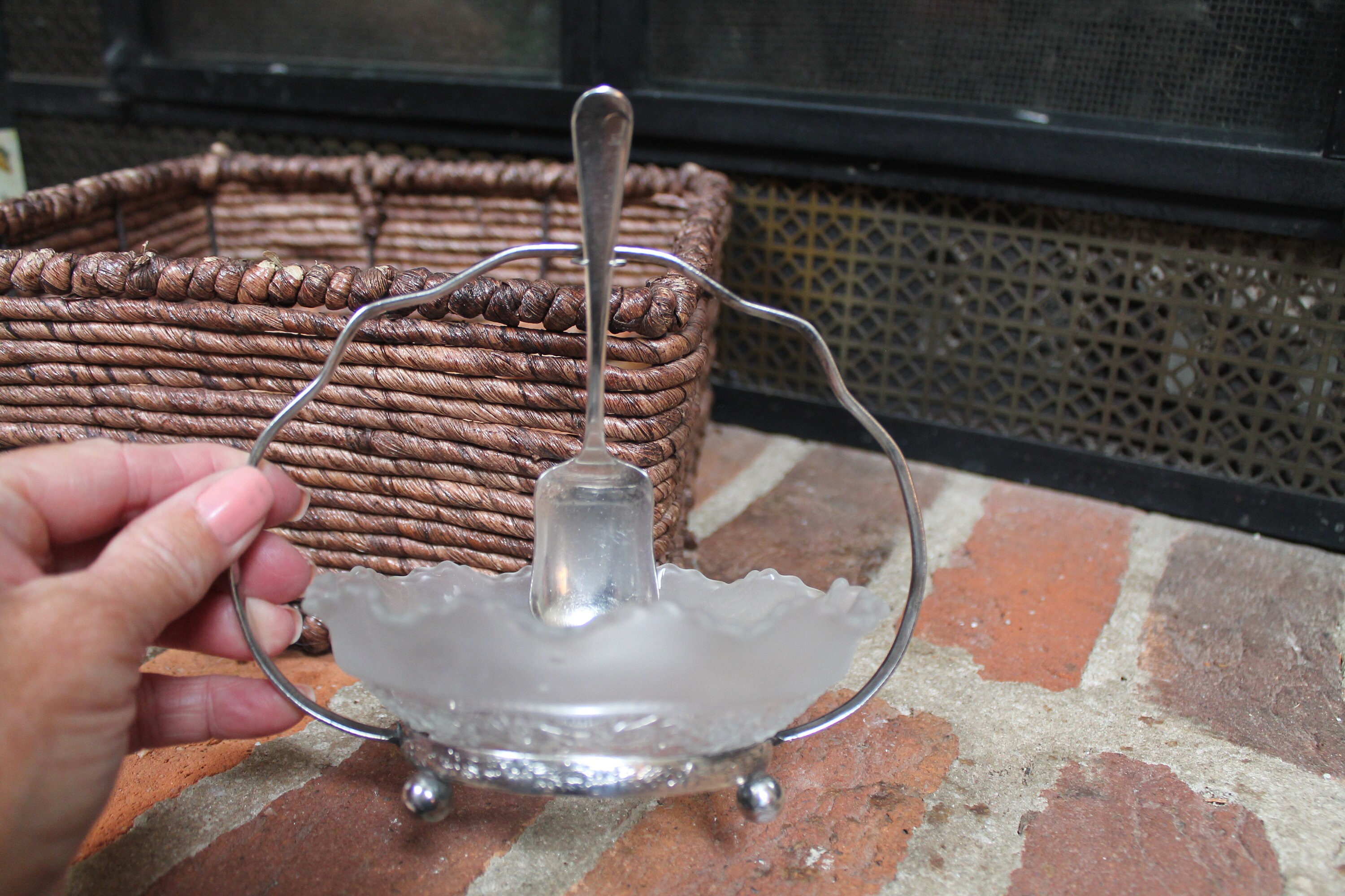 Relish Dish with Handle & Spoon early pressed glass and EPNS Etsy