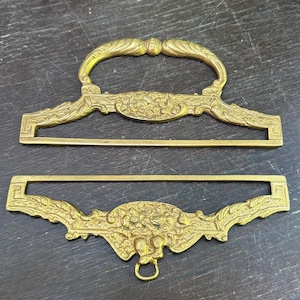 Ornate Brass Bell Pull Hardware top & bottom fits up to 6" wide vintage tapestry needlepoint bell pull hanger sew-on style