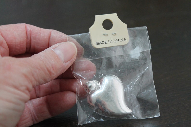 Best Co Silver Plate Puffy Heart Pendant sealed new in bag marked Best puffy style jewelry bail marked Best