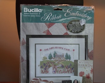 Bucilla "Love Makes Our House a Home" #40976 Stickerei & Kreuzstich 1994 Kit 12" x 9"