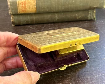 Gillette Travel Etui goldfarbene Klappbox mit Klingenhalter circa 1930s Vintage Rasierzeug