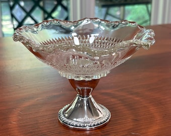 Sterling Compote w/ Ruffled Glass Bowl by Duchin Creations sterling silver weighted pedestal base and 6" fluted bowl