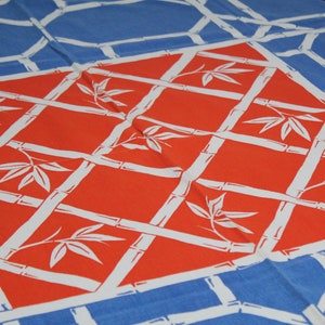 The Ryans Bamboo Tablecloth by Fallani & Cohn all cotton blue and red bamboo design mid century modern MCM 50” x 50” (4’ x 4’)