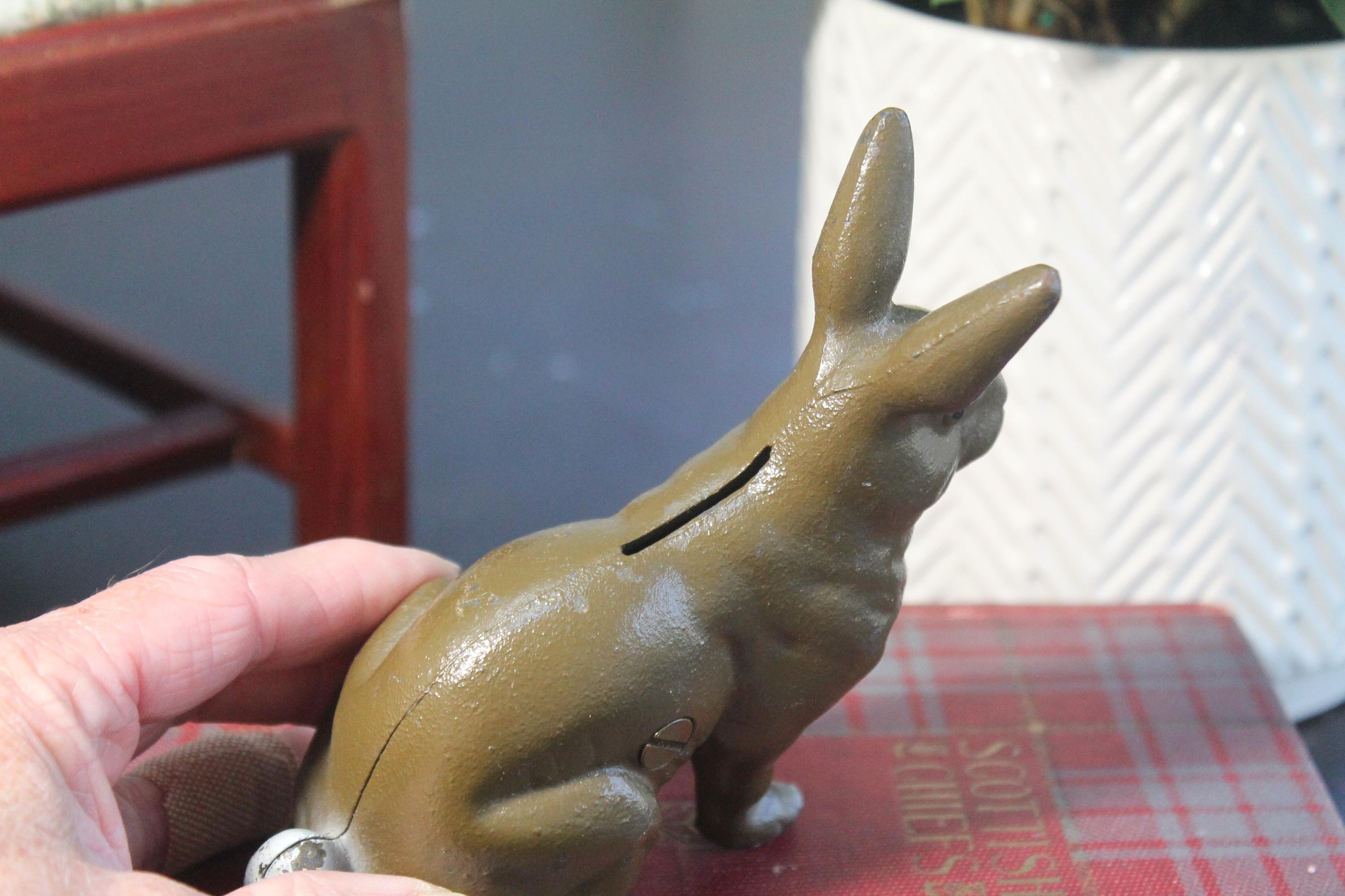 Seated Rabbit Still Bank Cast Iron Bunny Coin Bank Possibly Hubley ...