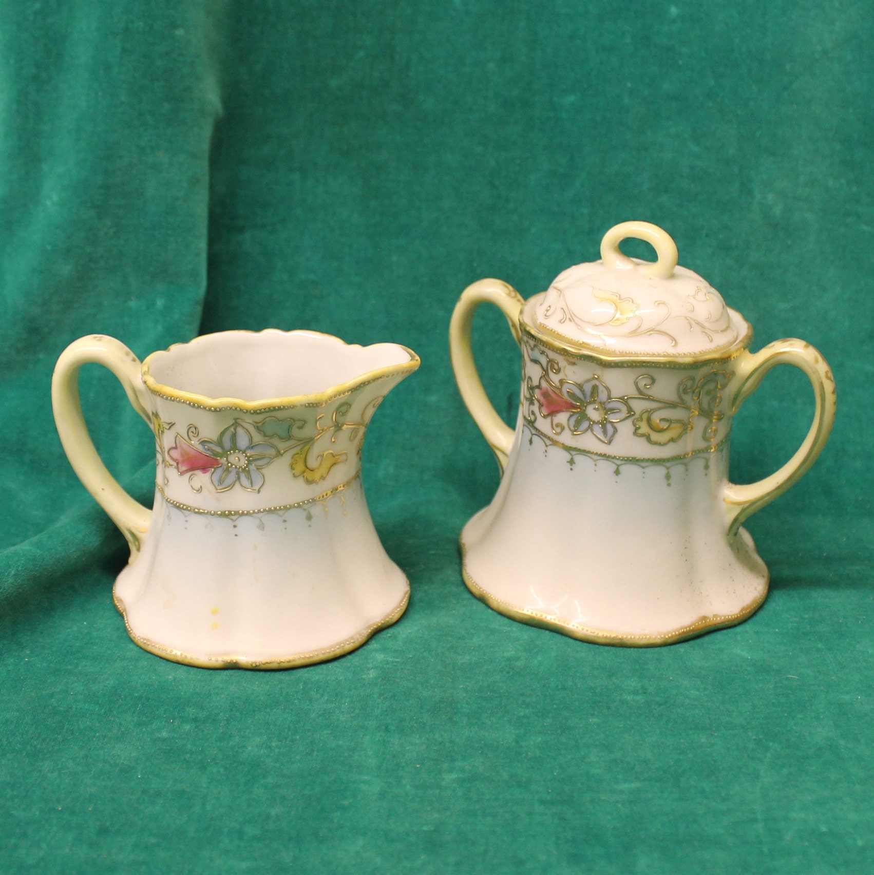 IE & C Co Japan Moriage Porcelain Creamer and Lidded Sugar Etsy