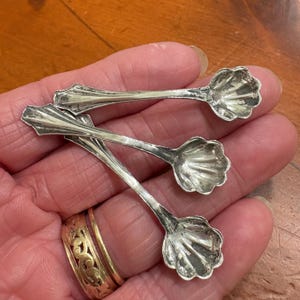 Sterling Salt Spoons three 1930s Classic Shell sterling silver 2" shell shaped spoons for salt or spice 7.09 grams