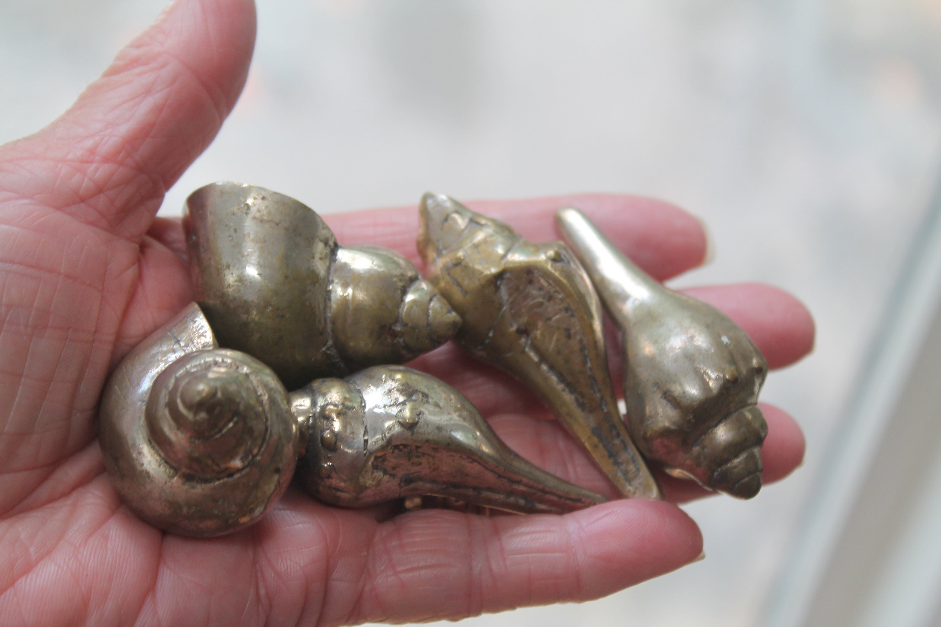 Mid Century Brass Seashell Figurines Solid Brass Shells Conch, Pila Polita,  Tulip Shell Set of Five 5 -  Canada