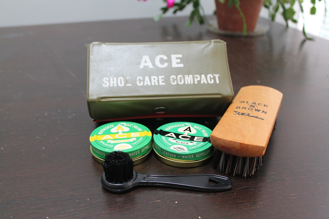 Vintage Ace Shoe Care Compact w/ 2 polishes Black �n� Etsy