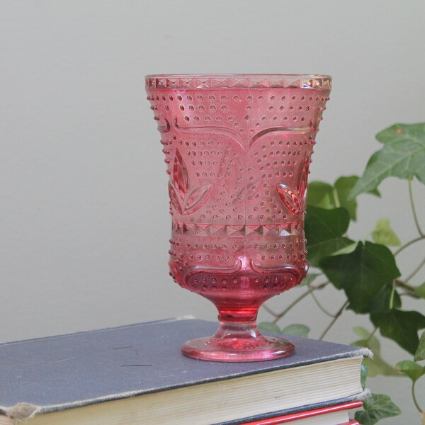 EAPG Flashed Glass Pink Ruby Spooner embossed hobnail footed flash glass spooner vase pressed glass rose blush stained