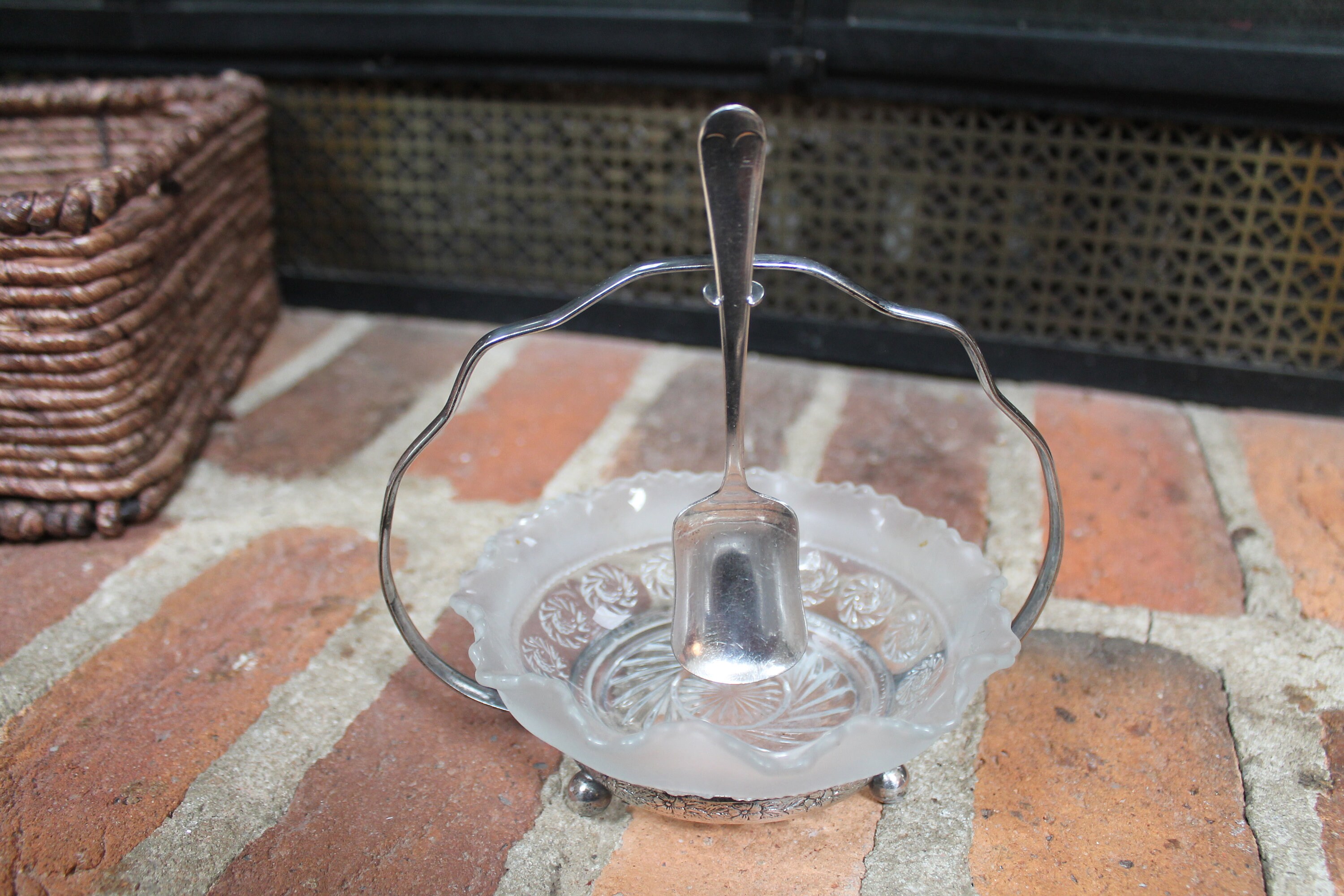 Relish Dish with Handle & Spoon early pressed glass and EPNS Etsy