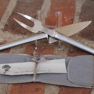 The Delmonico Buffet Set Italian fine carving set stainless small carving knife & meat fork in original felt bag MCM with paperwork