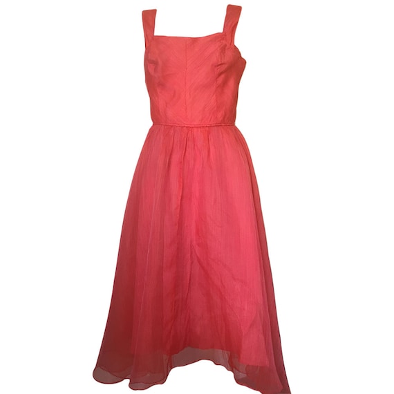 Vintage 1950's Red Chiffon Summer Dress