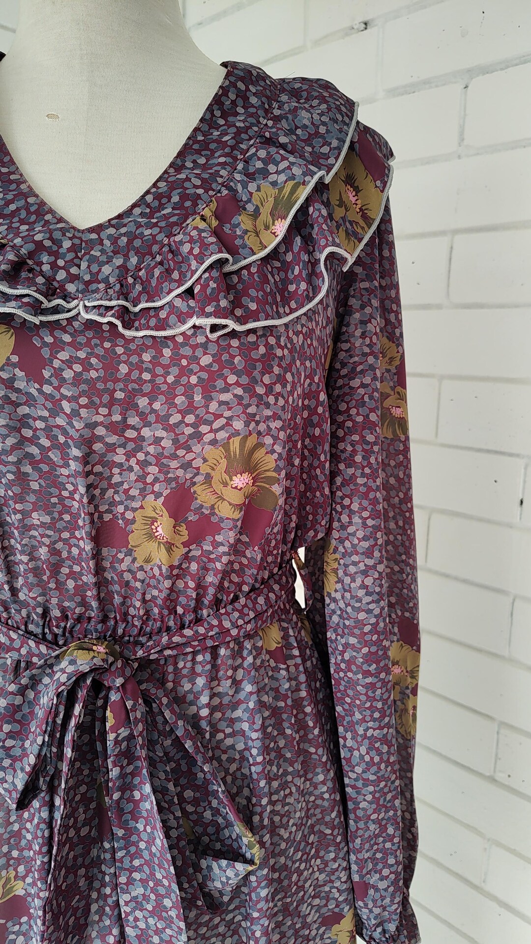 Ricky Ruffle Vintage 1970s Floral Sheer Dress | Ricky Renee Ruffle Collar | AU 12 ...