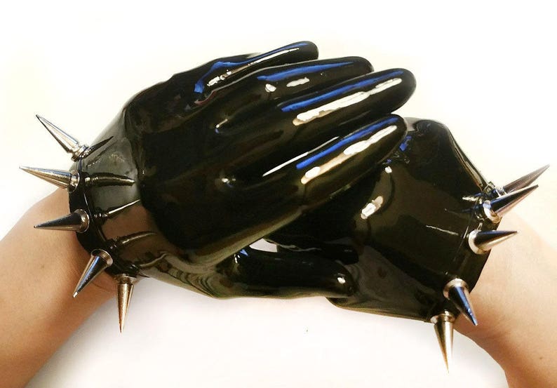 Short Latex Gloves with Spikes Handmade by Lara Larsen.