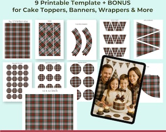 Tartan Party Deko Set: Cake Topper, Girlanden und Girlanden (Digitaler Download)
