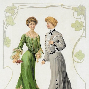 VICTORIAN Women in Paris Dress For Day Wear Antique Print MATTED 1903 Picture Standard Size Ready To Frame Hand Bevel Mat