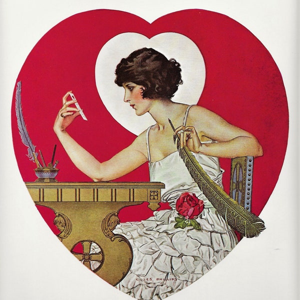 VALENTINES Day Heart - Flapper Girl  by Coles Phillips - 1975 Original Page Print Matted or No Mat