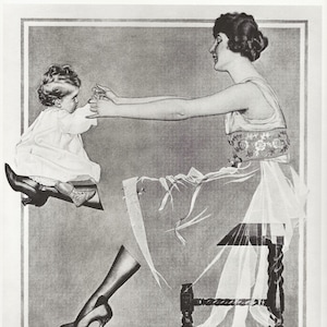 Mother & Daughter Playing Horse by Coles Phillips Poster of Luxite Hosiery Ad  - 1975 Original Page Print Matted or No Mat