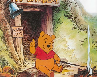 Winnie the POOH in Front of House with Honey Jars - ORIGINAL 1979 Vintage Book Picture - MATTED or No Mat