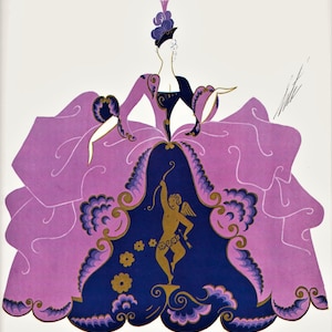 Fashion Design Costume for Show Casanova by Erte at the Scala Theatre  - 1979 Vintage MATTED Picture in Hand Bevel Cut Mat Board