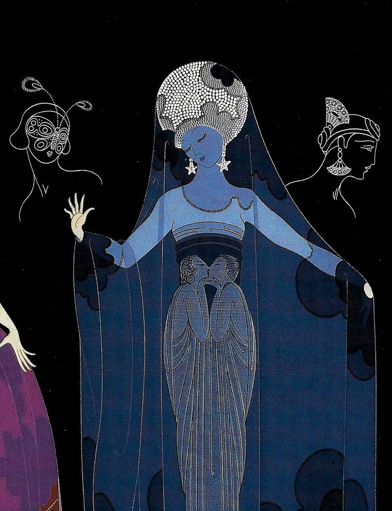 Erte 1987 Lovely Women In Evening /& Night Fancy Gown Dress MATTED Art Deco Fashion Print Professionally Matted Picture Ready to Frame