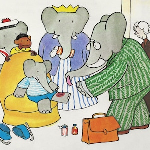 BABAR Celest Dr. Friend Fixiert Pom es Knie - ORIGINAL 1973 Vintage Bild - MATTIERT oder Ohne Matte