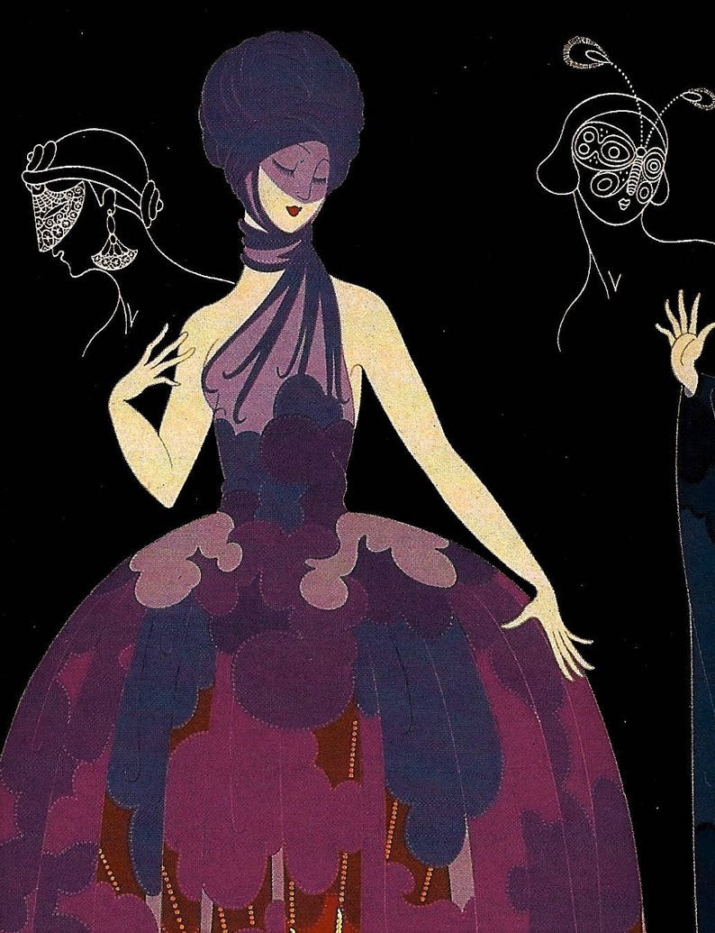 Erte 1987 Lovely Women In Evening /& Night Fancy Gown Dress MATTED Art Deco Fashion Print Professionally Matted Picture Ready to Frame