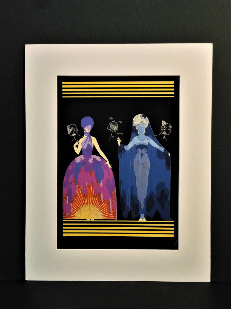 Erte 1987 Lovely Women In Evening /& Night Fancy Gown Dress MATTED Art Deco Fashion Print Professionally Matted Picture Ready to Frame
