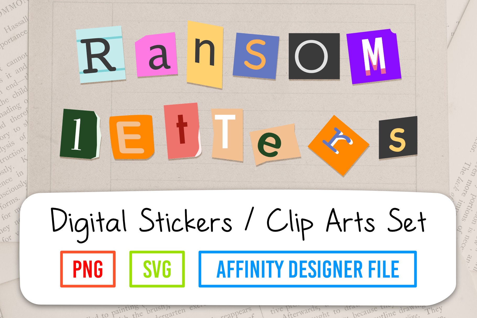 Ransom letters SVG and PNG digital stickers download | Etsy