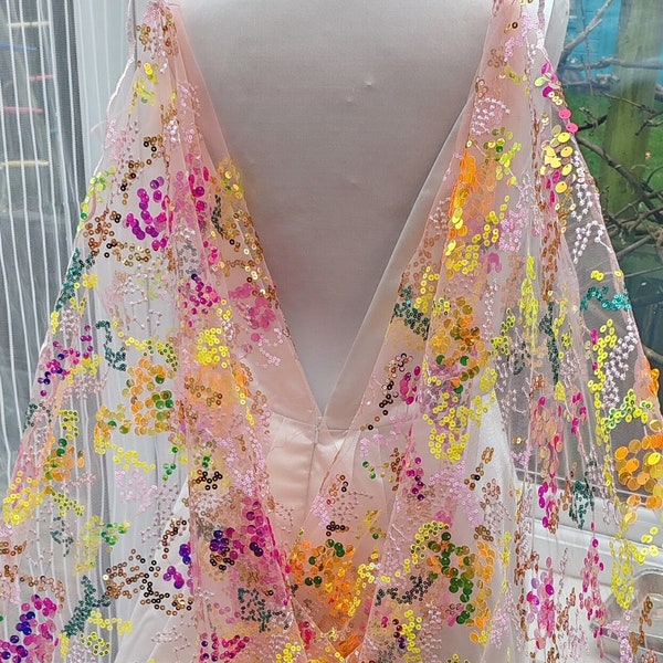 Beautiful pink sequin veil or cape. Sunset colourful sequin veil. Alternative bridal veil.  'Pink Lemonade'
