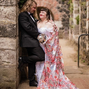 Pink floral sequin veil. Colourful alternative bridal veil. Valentina.