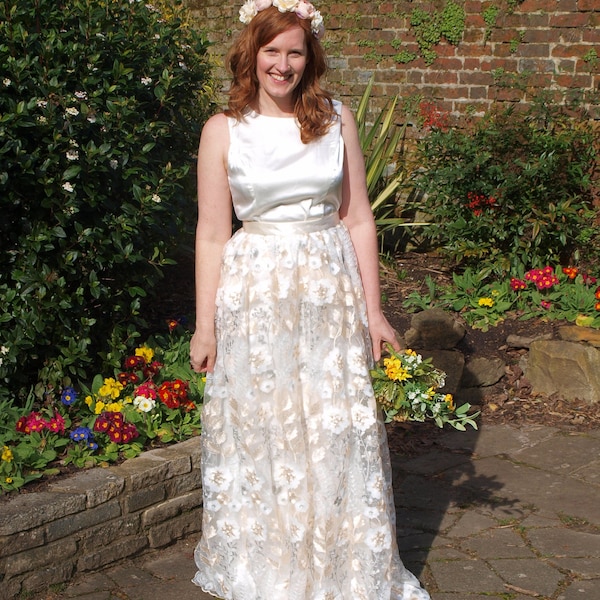 Embroidered Ivory and White Bridal Overskirt