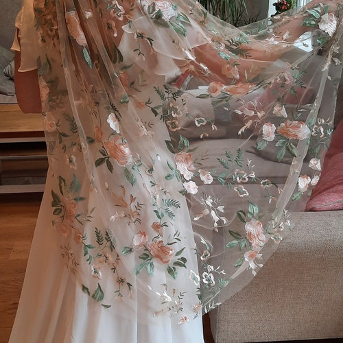 Antique Rose Veil. Veil With Embroidered Flowers. Alternative Etsy