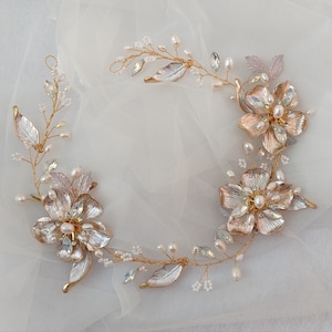 Wild Rose flower crown, bridal hair accessories. Floral bridal hair comb.