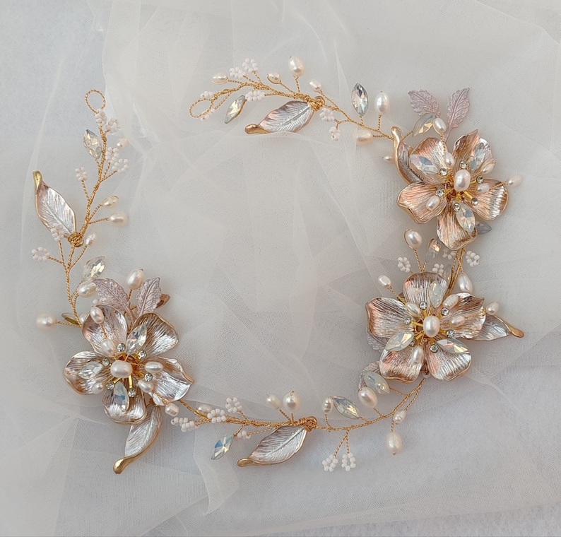 Wild Rose flower crown, bridal hair accessories. Floral bridal hair comb. image 1