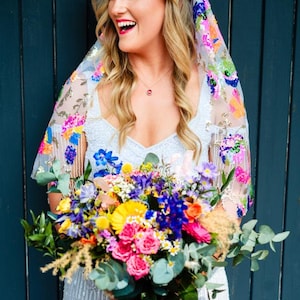 Beautiful rainbow sequin veil. Colourful alternative bridal veil. &#39;Xanthe&#39;.