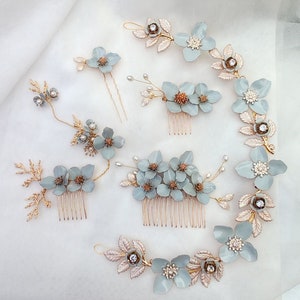 Forget Me Not flower crown, bridal hair accessories. Floral bridal hair comb.