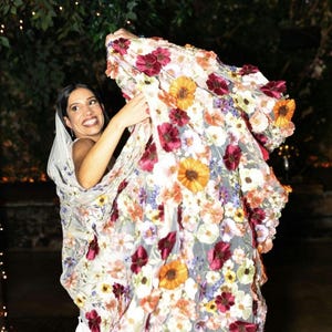 Colourful floral veil or cape. Veil with embroidered flowers. Alternative bridal veil. Fabric is called &#39;FLORA&#39;
